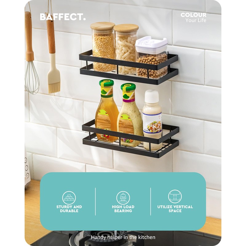 Baffect Metal Spice Rack Wall Mount Floating Shelves 2 Pack