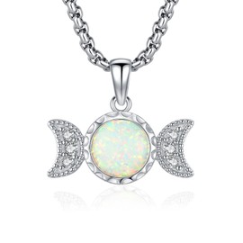 DRINSPER Hecate Opal Necklace for Women Triple Moon Hekate Goddess Of Witches Birthstone Pendant 925 Sterling Silver Hecate Ancient Greek Mythology Witchcraft Magic Amulet Opal Jewelry Gifts
