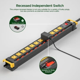 12 Outlet Long Heavy Duty Power Strip with Individual Switches,3300J Surge Protector Metal Power Strip,Wide Spaced,6Ft Cord Managment for School,Garage,Office,Workbench,ETL Listed(15A/1875W)