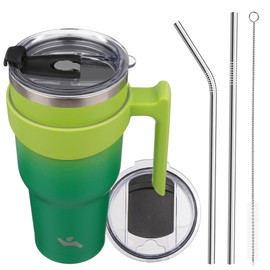 Konokyo 40 oz Tumbler with Handle and 2 Straw 2 Lid, Insulated Water Bottle Stainless Steel Vacuum Cup Reusable Travel Mug,Matcha Green