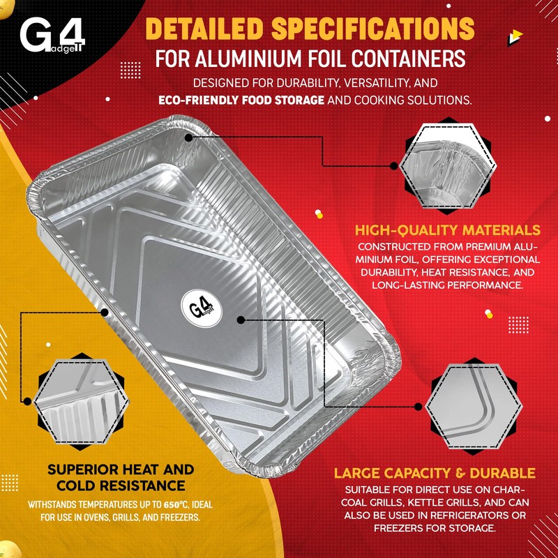 G4GADGET 25 Pack Large Aluminium Foil Trays (32x22x3 cm) -