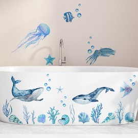 Mestiker Wall Sticker, Whale, Whale, Wall Sticker, Sea Creature, Children's Room, Bathroom, Cute, Sea Animals, Coral Reef, Jellyfish, Removable, Stylish, Scandinavian Whale, Interior, Kindergarten,