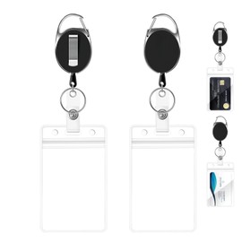 Heavy Duty Badge Holder Reel with Retractable 24 Inch Cord, Metal ID Badge Holders with Carabiner, Waterproof Card Holder for Office Keys ID Cards, 360° Swivel Alligator Clip (2 Reels + 2 Holders)
