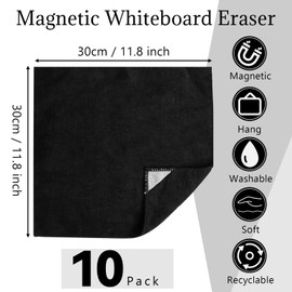 HAPY SHOP 10 Pack Magnetic Whiteboard Eraser Dry Erasers Microfiber Dry Erase Erasers Dry Erase Board Cleaning Cloth for Whiteboards, Multipurpose Cleaning Cloths 11.8 x 11.8 inch(Black)