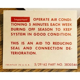 Unbranded 61-64 Chevy Air Conditioning Instruct Glove Box Decal Corvette Impala 3830546