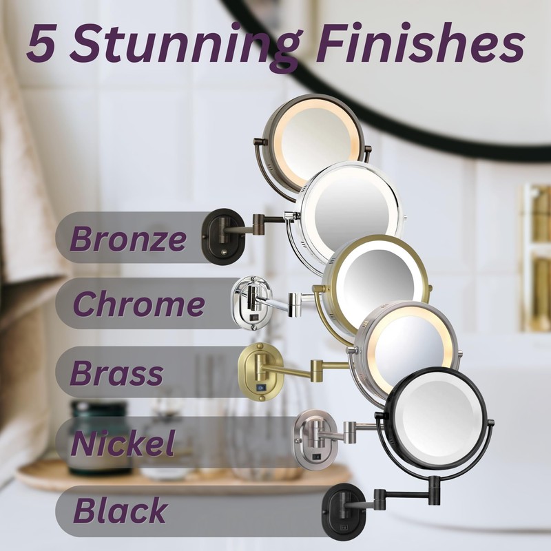 JERDON Wall-Mounted Makeup Mirror with 5X Magnification - Nickel Makeup