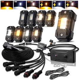 LEDMIRCY Switchback LED Rock Lights Kit White/Amber Strobe with Wiring Harness 8 Pods 6 Mode Reset Function Memory Function for Off Road Trucks ATV UTV SUV RZR Under Body High Power Waterproof