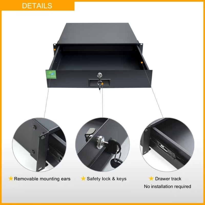 RIVECO 2U Rack Drawer Rack Mount Drawer for 19” Network