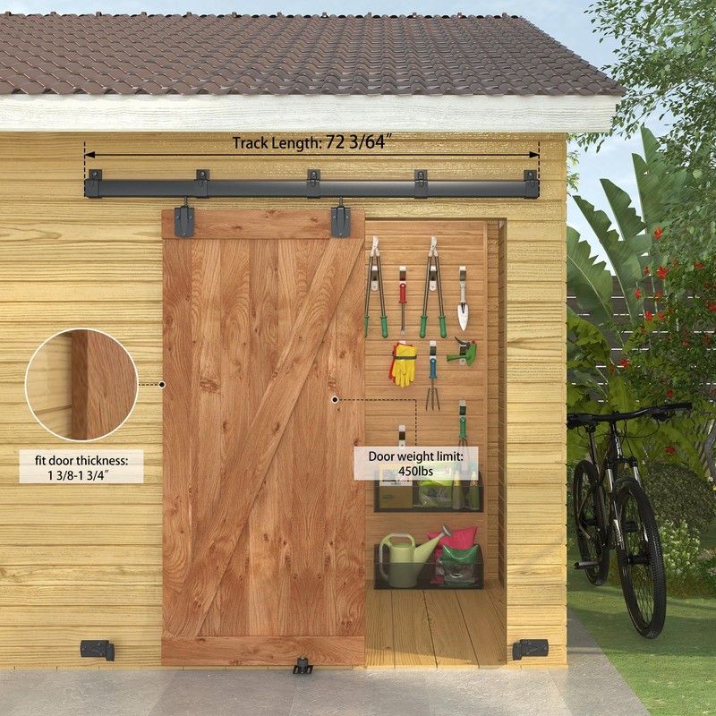 SongYung 8FT Black Box Rail Exterior Barn Door Hardware Kit,