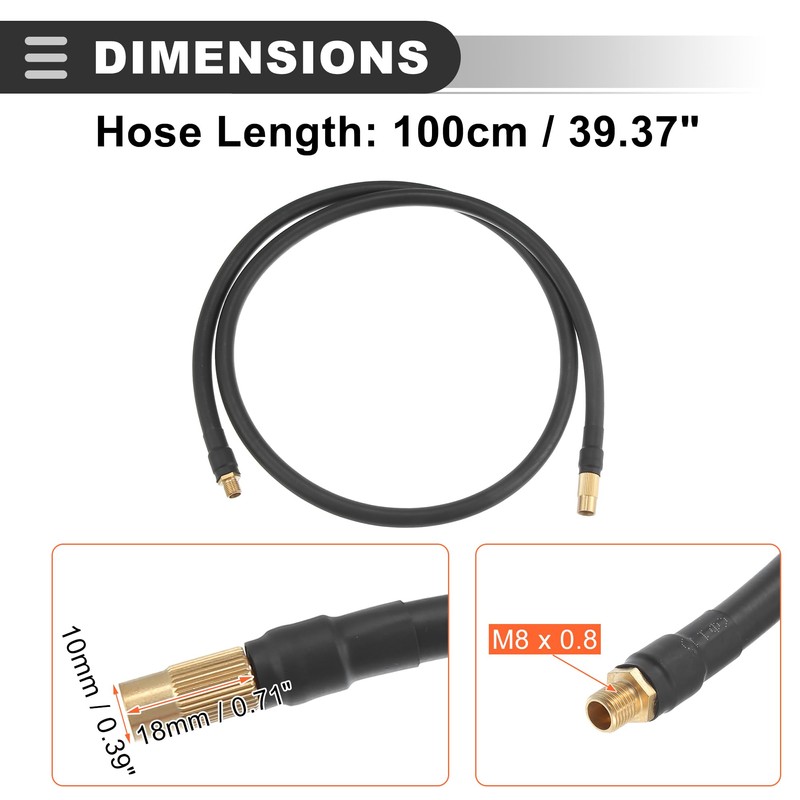 Motoforti Universal Tire Inflator Hose Adapter, 100cm/1m Length, Copper Rubber,