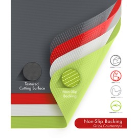 Dexas Heavy Duty Grippmat Flexible Cutting Board Set of Four, 8 by 11 inches, Gray, Red, White and Green