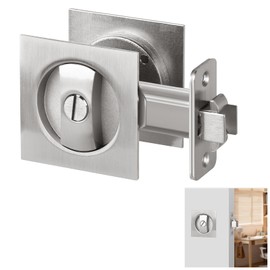 Aglehome Square Pocket Door Lock, Satin Nickel Contemporary Privacy Pocket Door Hardware, Sliding Pocket Door Lock, Flush Pocket Door Latch for Bed/Bath, 2-3/8" Backset