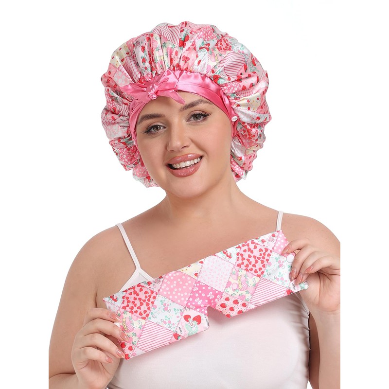 Vettres Double Layer Satin Bonnet for Sleeping with Detachable Eye