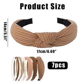 Women's Headband Set of 7, Various Models, Headbands, Beaded Headband, Plastic Hairband, Headband Set, Brown, White for Women and Girls (Brown)