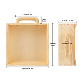 Geytetqi 2 PCS Wood Boxes for Crafts, 8.86 x 8.86 x 3.35 Inch Wooden Box with Sliding Lid, Unfinished Wood Box with Handle for Party, DIY, Birthday