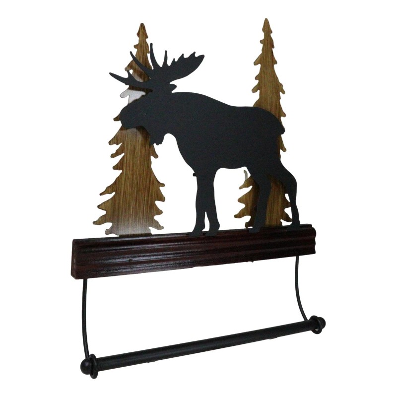 Rustic Western Elk Moose Deer by Pine Forest Wooden Wall