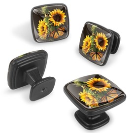 Anna Cowper Square Cabinet Knobs Sunflower and Butterfly Kitchen Pulls Cabinet Hardware Cupboard Drawer Knobs,Pack of 4