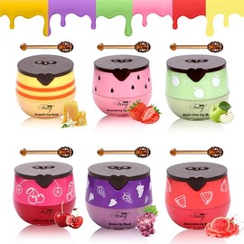 6 Unidades De Bálsamo Labial De Abeja En Tarro De Miel, Con Aromas A Miel, Fresa, Sandía, Manzana, Vainilla Y Melocotón. Mascarilla Labial Nocturna...