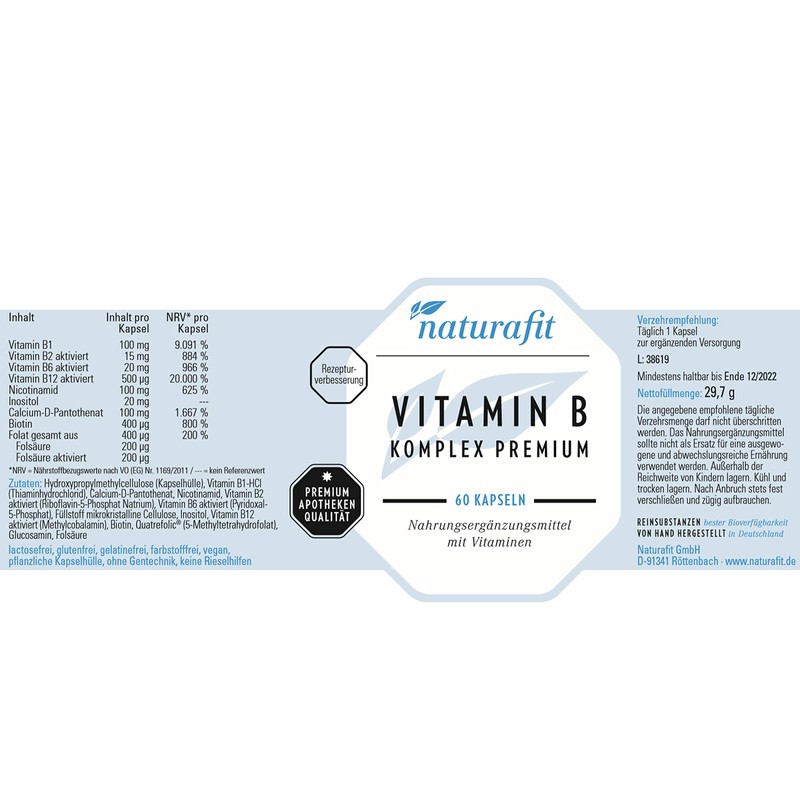 naturafit Vitamin B Complex Premium Capsules, Pack of 60 Capsules
