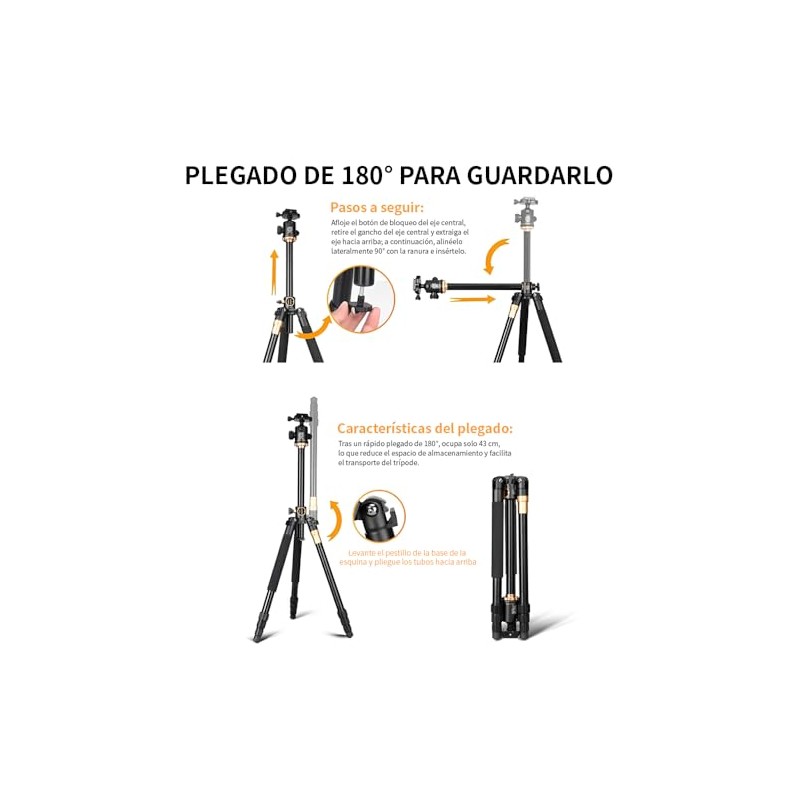 NOVAKA Trípode para Cámara de Aluminio, Eje Central Horizontal 90°