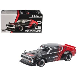 DCD Skyline KPGC110 'Kenmeri' 1/64 Diecast Model Car RHD (Right Hand Drive) in Black and Red by Pop Race