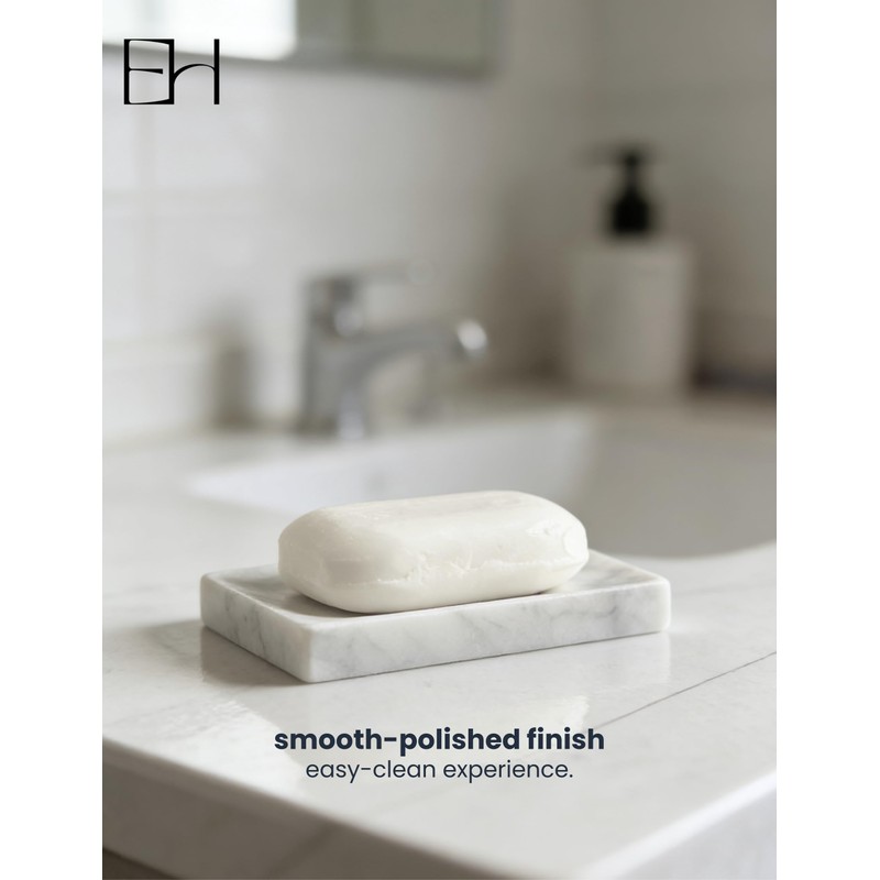 EXCHUES Natural Marble Soap Dish for Shower with Silicone Non-Slip