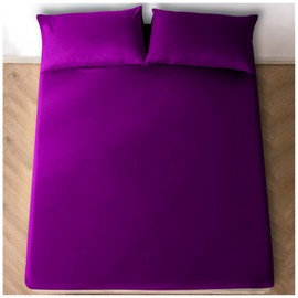 Polycotton Super King Fitted Sheet (180 X 200 Cm) - Super Soft Elasticated Corners Bed Sheets 25cm Deep Berry