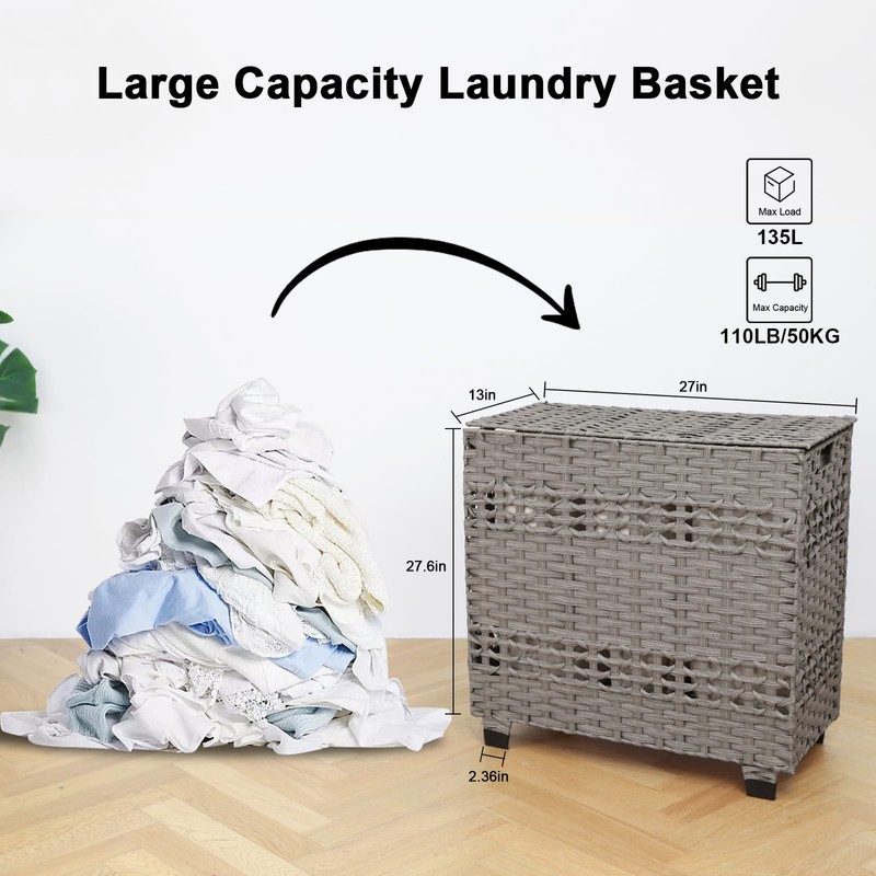 OIAHOMY Laundry Hamper with Lid, 140L Clothes Hamper with 3