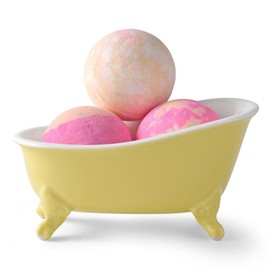 NEWHENGS 6.1" Mini Ceramic Clawfoot Classic Bathtub Bar Soap Dish and Kitchen Sponge Holder Vintage Decorative Trinket Dish or Storage Bath Bombs Container Bathroom Decor Organizer (Yellow)