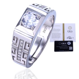 HALUKAKAH Men's Moissanite Ring 925 Sterling Silver with 1 Carat Diamond and Certificate,2.0 ct Luxury Engagement Jewelry,Adjustable Size,Royal Symphony,Present for Birthday,Anniversary,Wedding