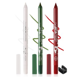 White Green Red Colored Eyeliner Pencil Set-3Pcs Multi-Use Gel Eye Liner Eyeshadow Pen, Waterproof Smudgeproof Long Lasting Water Line Pencil,Professional Eye Makeup Kit for Women with Sharpener