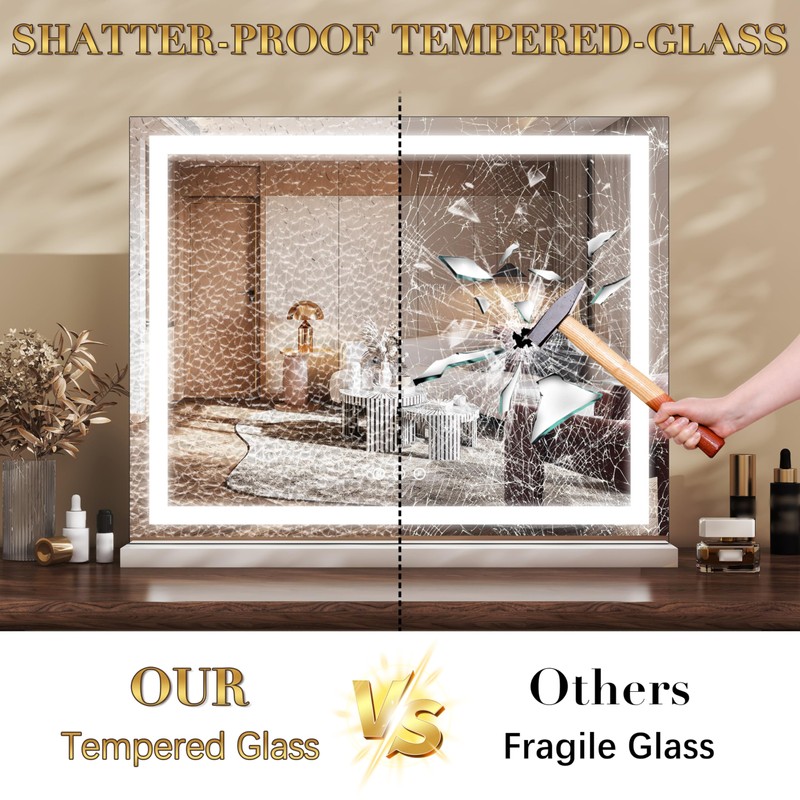 ROLOVE 23x18 Inch Lighted Vanity Mirror, 3-Color Dimmable LED &