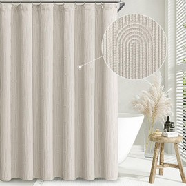 Awellife Linen Shower Curtains for Bathroom Ivory Linen Blend Fabric Cotton Bohemian Mid Century Boho Minimalist Arch 72" L X 72" W