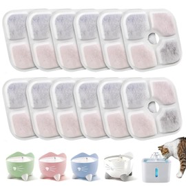 12 Pack Cat Water Fountain Filters, Triple Action Water Filte Cat Fountain Filters, Cat Fountain Filter Sponge, Pet Fountain Filter Replacement Compatible with 2L/2.5L Cat Drinking Fountain