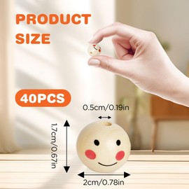 40PCS Wooden Beads,20mm Smile Wooden Beads with Holes,Smile Face Wooden Beads,Wooden Beads for Crafts - Round Wood Beads for Children's DIY Crafts, Jewelry Making, Christmas Angel Decorations