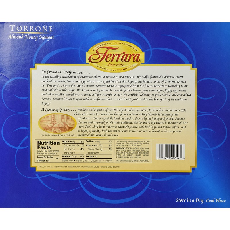 Ferrara - Italian Torrone 18 pc. (Almond Honey Nougat Candy),