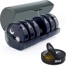 Pastillero Semanal 7 Dias,Pastillero Portátil Viaje Resistente al agua,Organizador de Medicamentos con 14 Compartimentos para Vitaminas, Aceites de Pescado,Suplemento - Negro