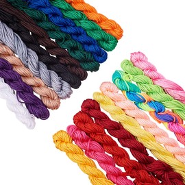 PandaHall 2 mm Chinese Lotting Cord, 19 Colours Braided Nylon Kumihimo Macrame Thread Bead Cord Knot Fringe Cord Tassel Cord Hand Knitting Cord for Making (190 m / 200 yards)