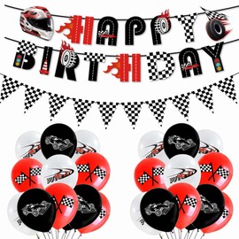 Race Car Party Banners Car Theme Black and White Checkered Flags Banner Happy Birthday Paper String Banners for Birthday Racing Party Decorations Race Car Baby Showe Party Supplies