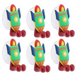 SandT Collection Red Rocket Suction Toothbrush Holder for Mirror Wall - Set of 6