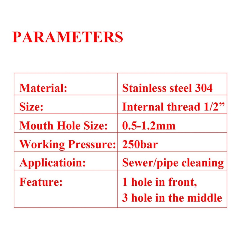 250 bar - Drain Cleaning Nozzle 1/8 1/4 3/8 1/2