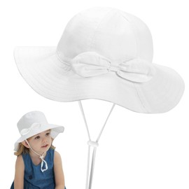 Fjquamitix Baby Sun Hat with Bow–Adjustable Soft Cotton Toddler Bucket Hats for Newborn to 3 Years,Breathable UPF 50+ Summer Cap for Baby Girls & Boys (UK, Alpha, One Size, M, White)