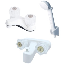 Laguna Brass 2000AWT/3210AWT/4120WT RV Bathroom and Tub Shower Faucet with Matching Hand Shower Combo White Finish