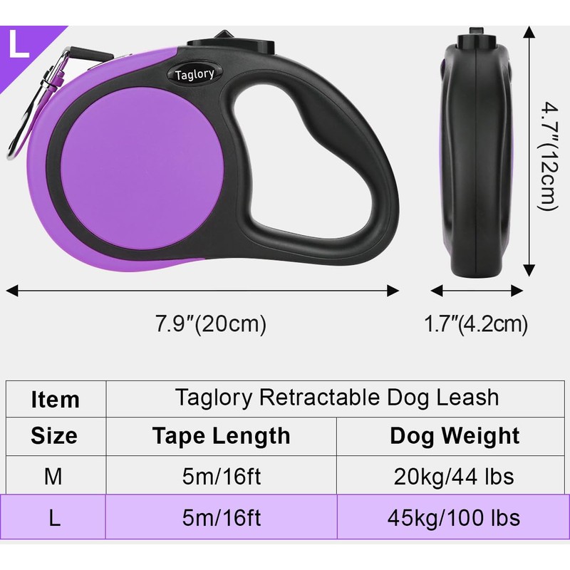 Taglory Retractable Dog Leash, 16ft No Tangle Leash Retractable for