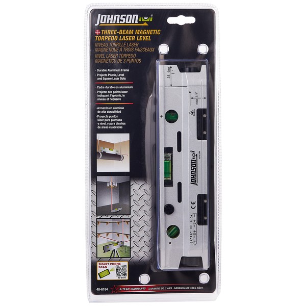 Johnson Level & Tool 40-6184 Magnetic Torpedo Laser Level, Silver