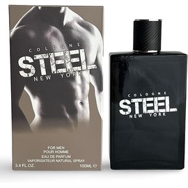 Cologne STEEL New York Eau de Parfum for Men, 3.4 Fl Oz, Grapefruit, Bergamot, Pepper, Ginger, Sage, Lavender, Wood, Moss, Suede