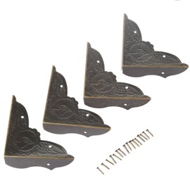 dophee 4 Pack Vintage Corner Protectors, 2.05''x2.05''x0.59'' Antique Bronze Decorative Edge Corner Protectors, Three-Sided Metal Edge Cover with Mounting Nails for Table Jewelry Wooden Box
