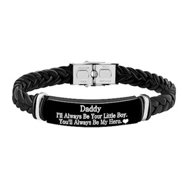Uloveido To Daddy Gifts Bracelet I'll Always Be Your Little Boy, You 'll Always Be My Hero- Black Braided Leather Bracelets for Dad from Son