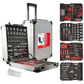 515 PCS General Household Tool Kit Aluminum Trolley Case Tool Set for Men | 4-Drawer Hand Tool Set for Home Repair, Car, Garage, Maintenance, Auto Repair Toolbox with Wheel