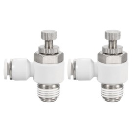 HARFINGTON 2pcs SL1/4-NPT1/4 Air Flow Control Valve Push to Connect Fitting 1/4 Inch OD 1/8 Inch NPT 90 Degree Elbow Air Hose Control Valve Fitting Push Lock, White